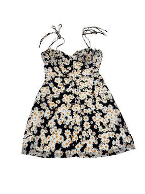 Realisation Par The Devon Flower Power Black Silk Mini Dress Women's Size Small